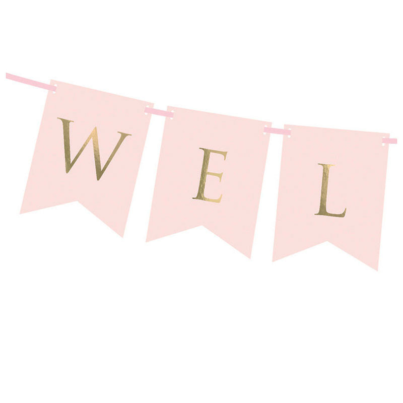 Banderole à Fanions Welcome Rose Poudré et Doré