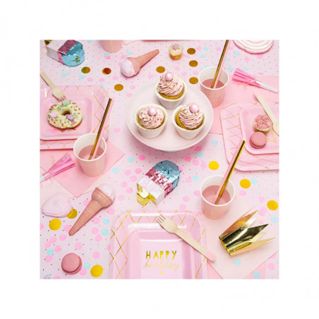 Petites Assiettes Anniversaire Carré Rose Pastel Happy Birthday