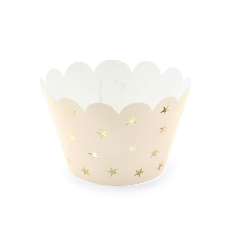 6 Contours à Cup Cakes Beige à Etoiles Dorées