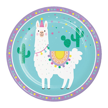 Grandes assiettes thème Lama et Cactus - Anniversaire pour enfant