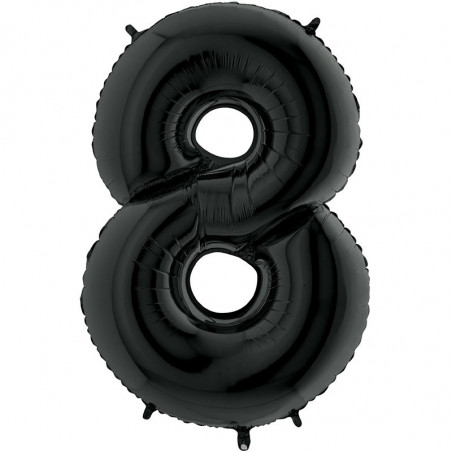 Ballon XL en Alu Huit - 8 Chiffre Noir Anniversaire