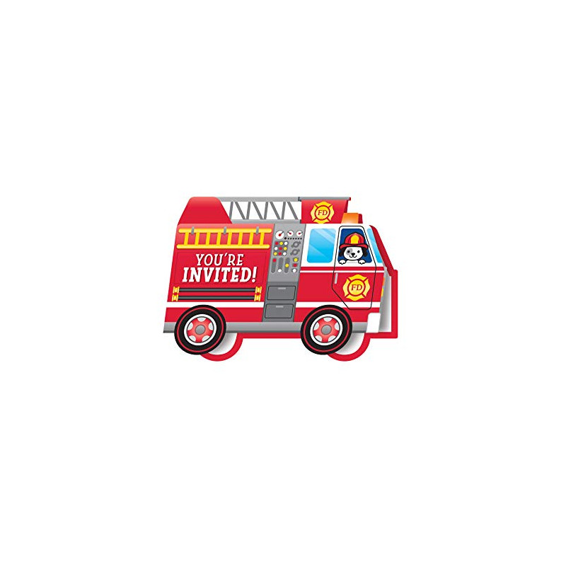 8 Invitations Anniversaire Pompier Decoration Happy Birthday Deco