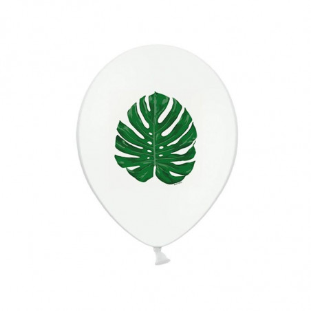 5 Ballons Latex Feuilles Jungle Vert Foncé - Sérigraphie All Around Tropical