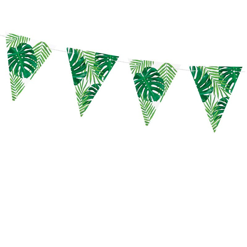 Banderole à Fanions Feuilles Jungle En Papier Vert Foncé