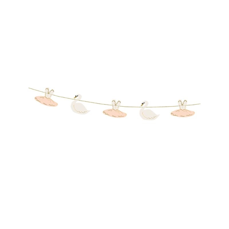 Banderole à Fanions Thème Cygne Rose Poudré Blanc et Doré