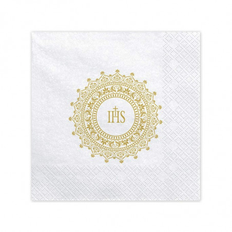 Serviettes Croix IHS Blanc et Doré En Papier Fête Religieuse