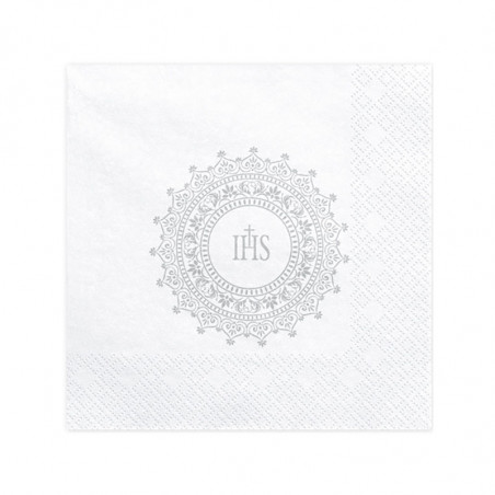 Serviettes Croix IHS Blanc et Argent En Papier Fête Religieuse