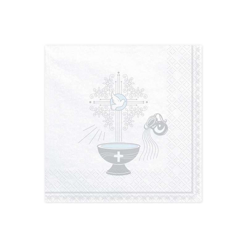 Serviettes Baptême Blanches et Argent En Papier Fête Religieuse