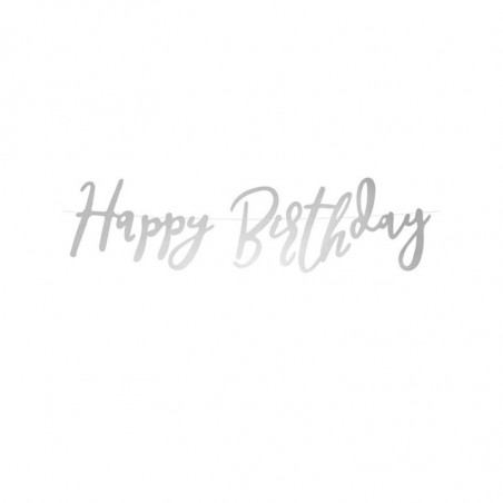 Banderole Happy Birthday Lettres Manuscrites Argent - Décoration Anniversaire