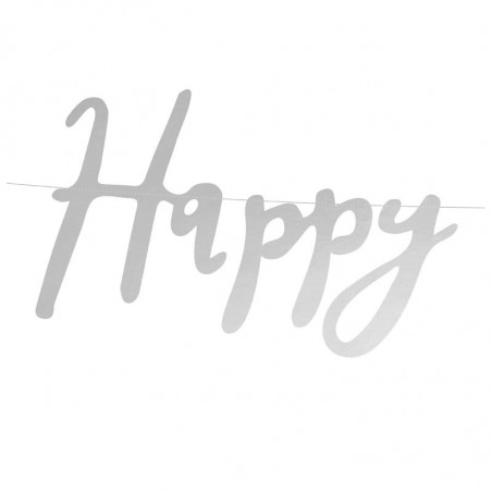 Banderole Happy Birthday Lettres Manuscrites Argent - Décoration Anniversaire Banderole Happy Birthday Lettres Manuscrites Argent - Décoration Anniversaire