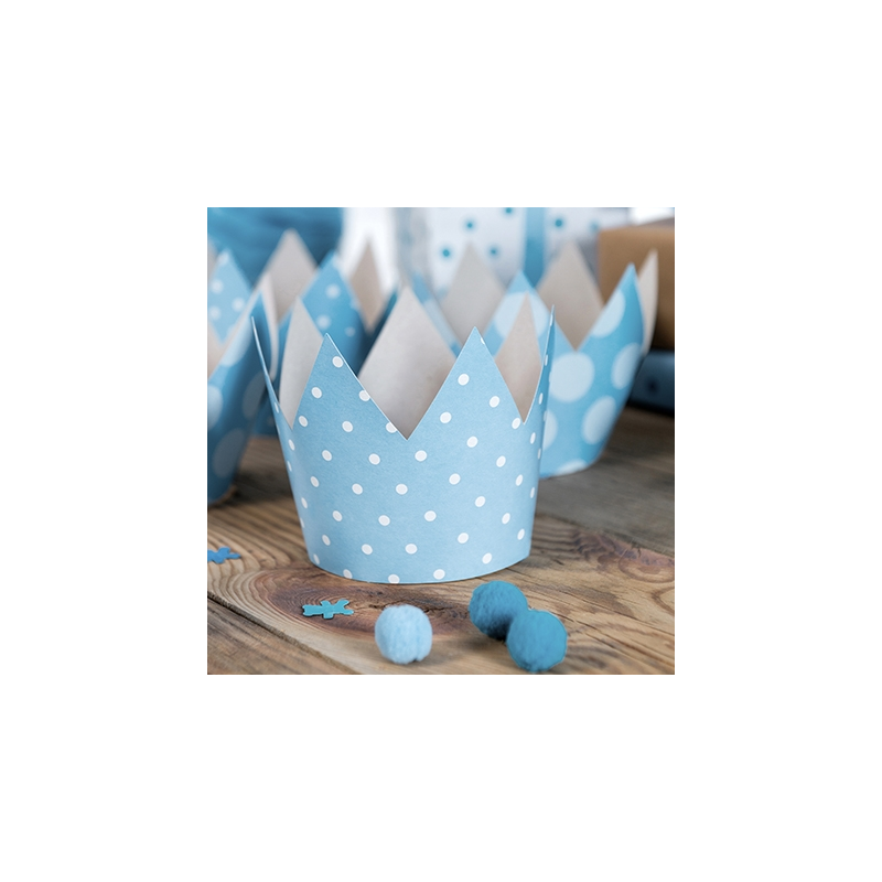 4 Couronnes & Macarons Premier Anniversaire Bleu à Pois