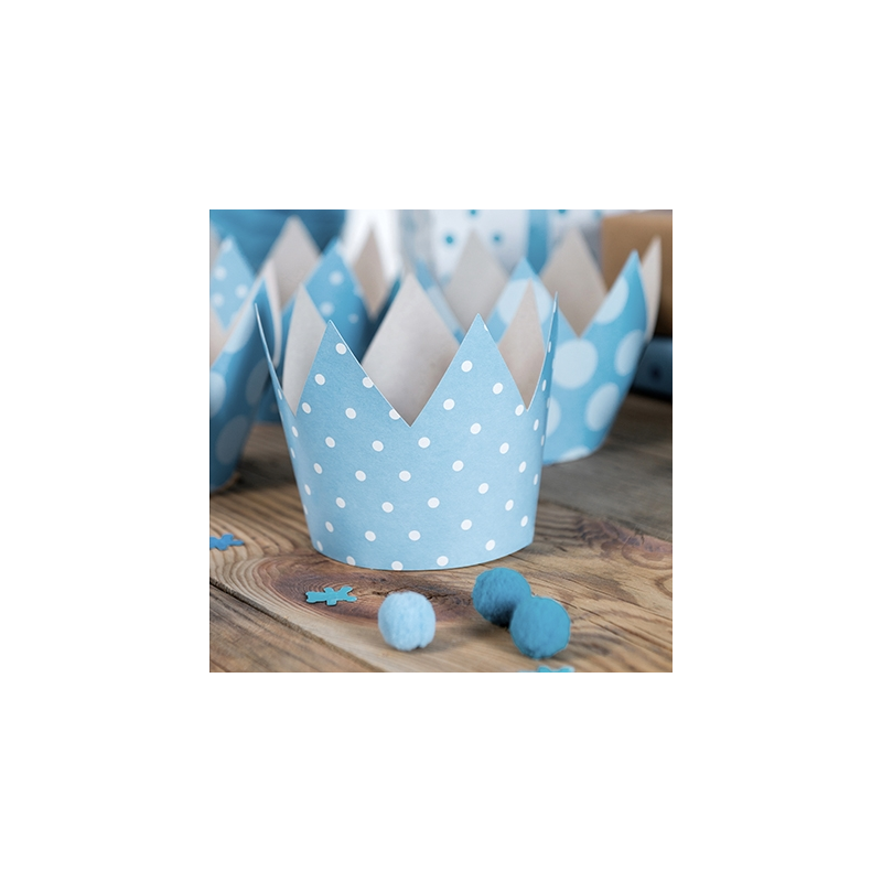 4 Couronnes & Macarons Premier Anniversaire Bleu à Pois