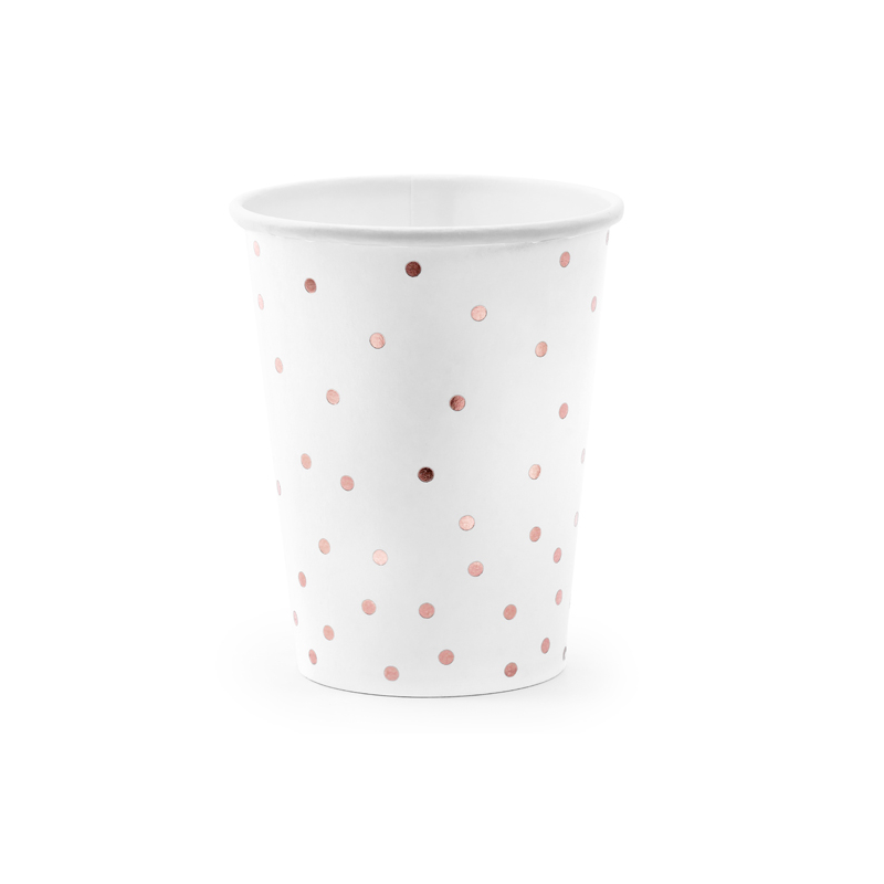 6 Gobelets Verres A Pois Rose Gold / Rose Cuivré en Papier Premium