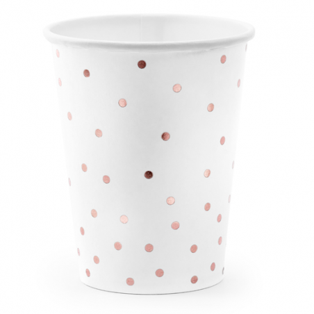 6 Gobelets Verres A Pois Rose Gold / Rose Cuivré en Papier Premium