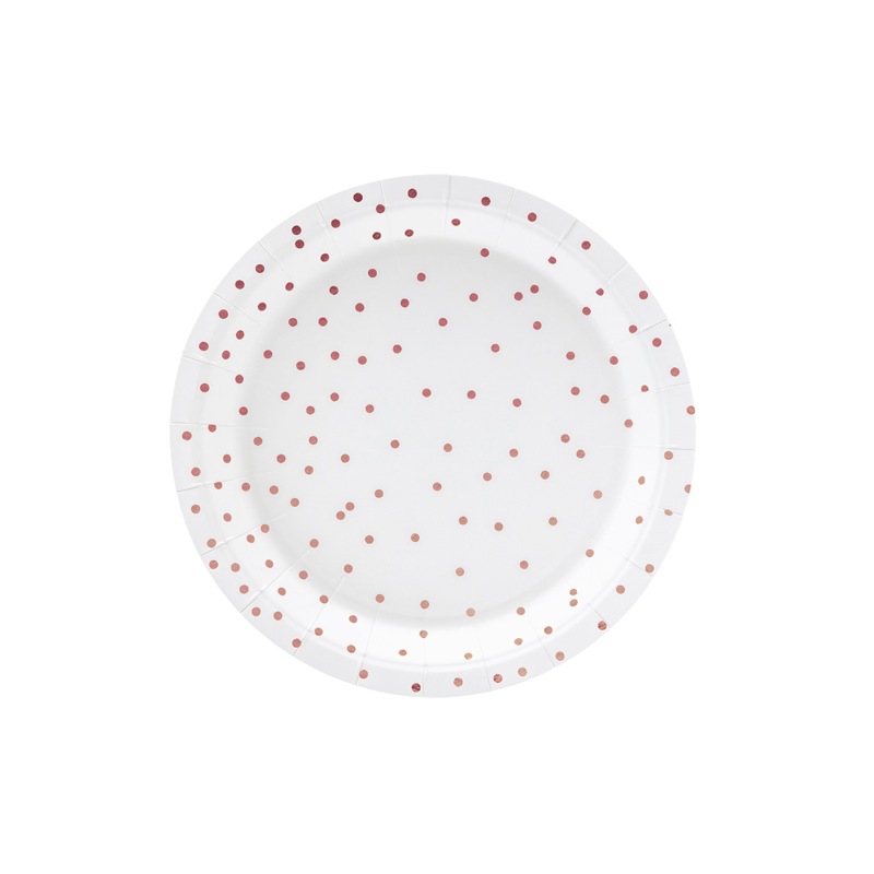 6 Petites Assiettes A Pois Rose Gold / Rose Cuivré en Papier Premium