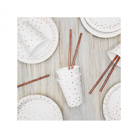 6 Petites Assiettes A Pois Rose Gold / Rose Cuivré en Papier Premium