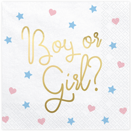 16 Grandes Serviettes en Papier Gender Reveal Boy or Girl ?