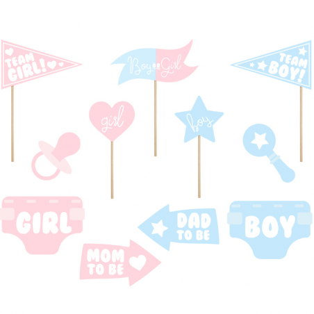 Kit Photobooth Gender Reveal - 11accessoires Photobooth Baby Shower Party Fille ou Garçon