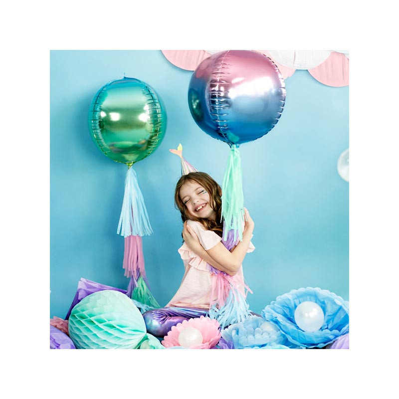 Ballon Miroir Ombré Bleu Vert Lagon Fête - Ballon Orb