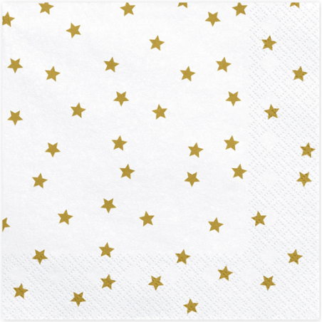 20 Serviettes blanches à étoiles dorées - Vaisselle jetable de fête