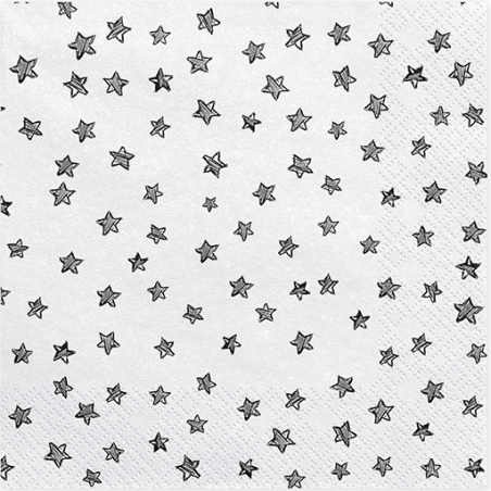 20 Servietttes à étoiles - Noir et blanc