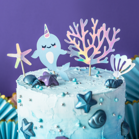 4 Piques Décors à Gâteaux Petite Baleine Holographiques - Anniversaire pour enfants