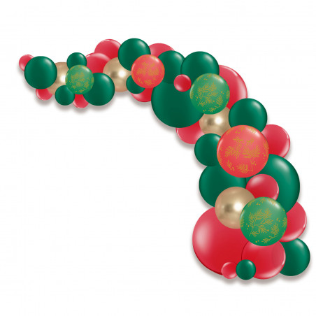 Guirlande de ballons organiques Noël Vert Rouge Doré