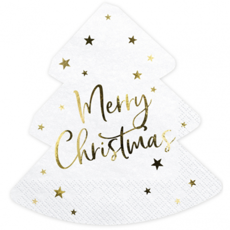 Serviettes en papier forme sapin "Merry Christmas" Noël Doré Brillant