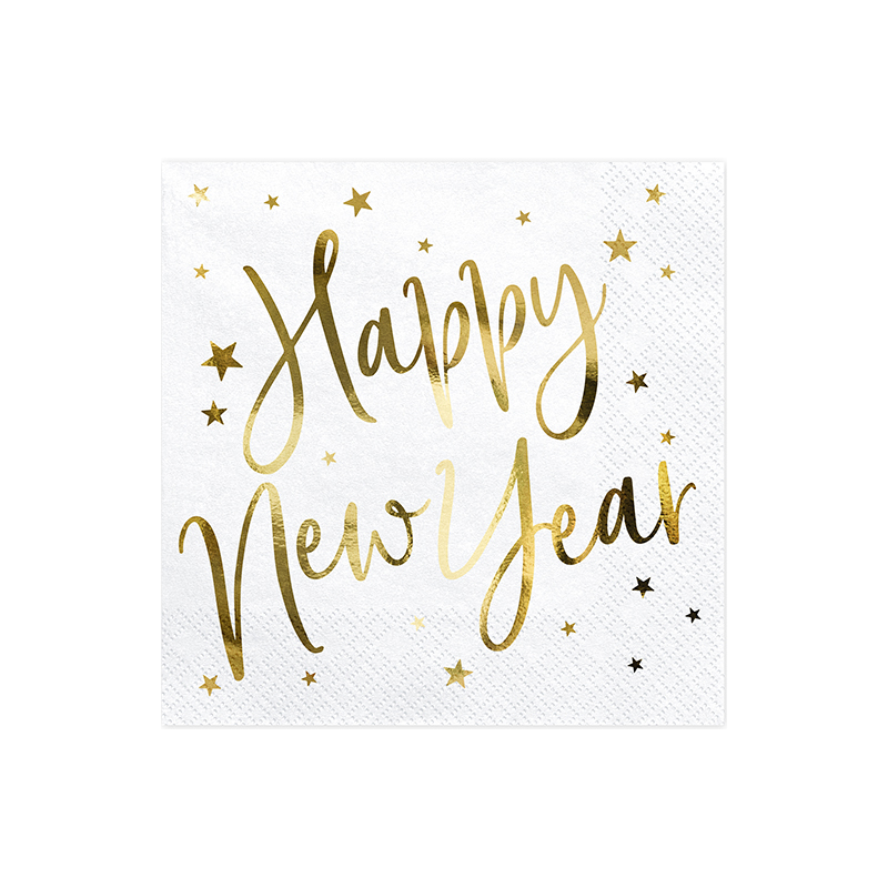 Serviettes en papier "Happy New Year" Nouvel An Doré Brillant