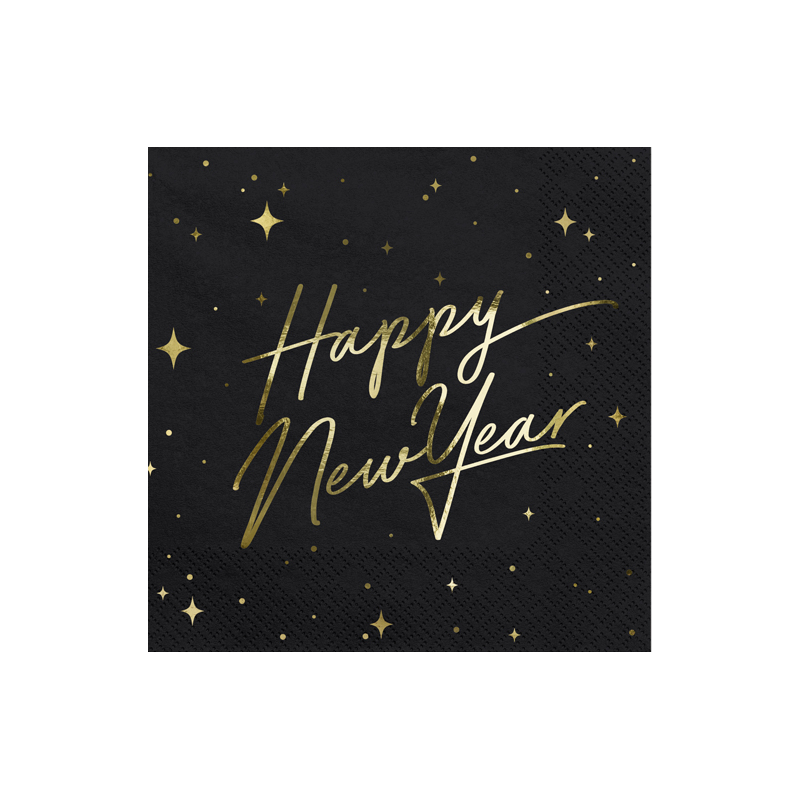 Serviettes en papier "Happy New Year" Nouvel An Noir et Doré