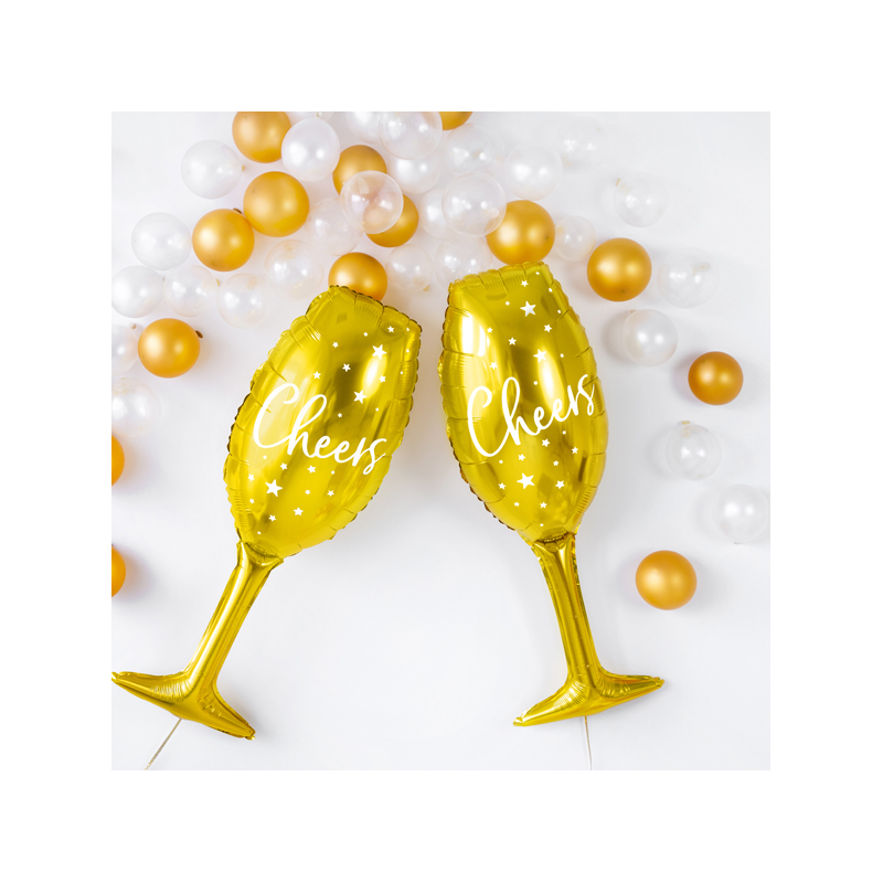 Ballon Alu XL Coupe de Champagne "Cheers" Nouvel An Doré Brillant