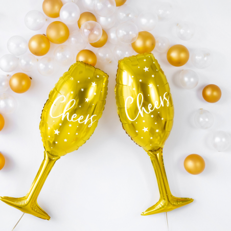 Ballon Alu XL Coupe de Champagne "Cheers" Nouvel An Doré Brillant