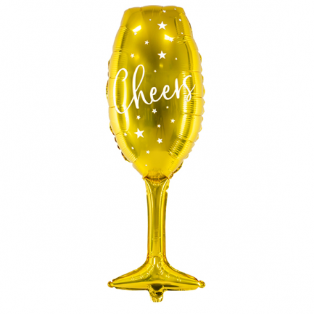 Ballon Alu XL Coupe de Champagne "Cheers" Nouvel An Doré Brillant