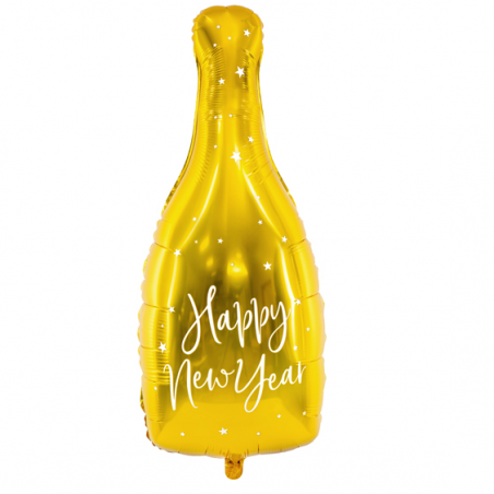 Ballon Bouteille "Happy New Year" Nouvel An Doré Brillant