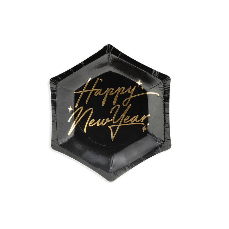 Mini assiettes cocktail "Happy New Year" Nouvel An Noir et Doré