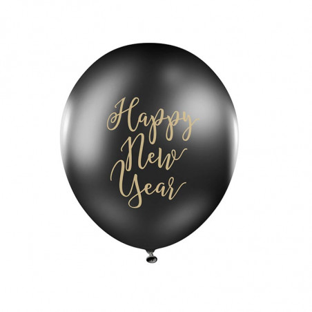 Ballons Latex Noir et Doré "Happy New Year" Nouvel An