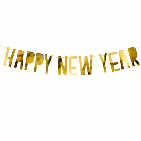 Banderole à fanions dorés "Happy New Year" Nouvel An Doré Brillant