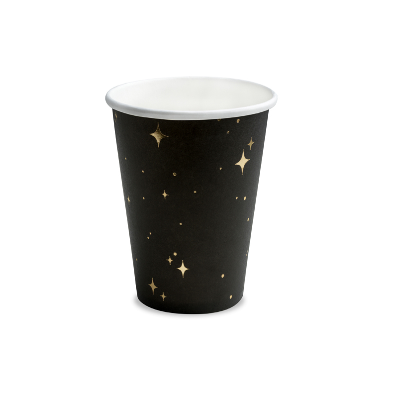 Gobelets en Papier Noir et Doré de Fête