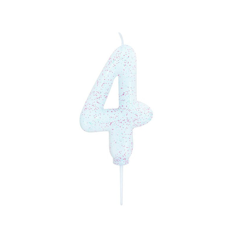 Bougie Chiffre 4 Glittler Blanc Brillant Quatre Anniversaire