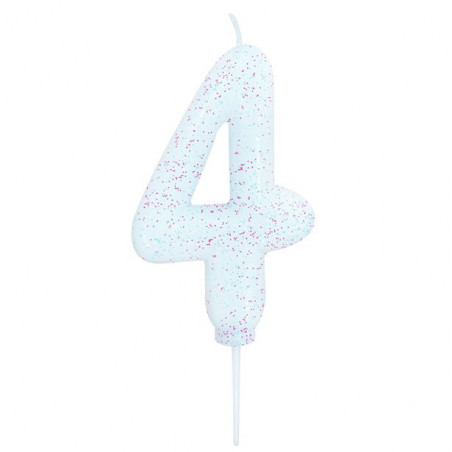 Bougie Chiffre 4 Glittler Blanc Brillant Quatre Anniversaire