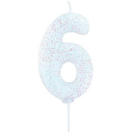 Bougie Chiffre 6 Glittler Blanc Brillant Six Anniversaire