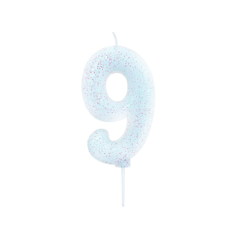 Bougie Chiffre 9 Glittler Blanc Brillant Neuf Anniversaire