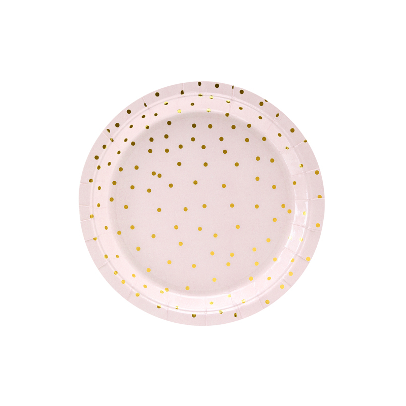 Petites Assiettes Rose Poudré à Pois Dorés - Candy Party