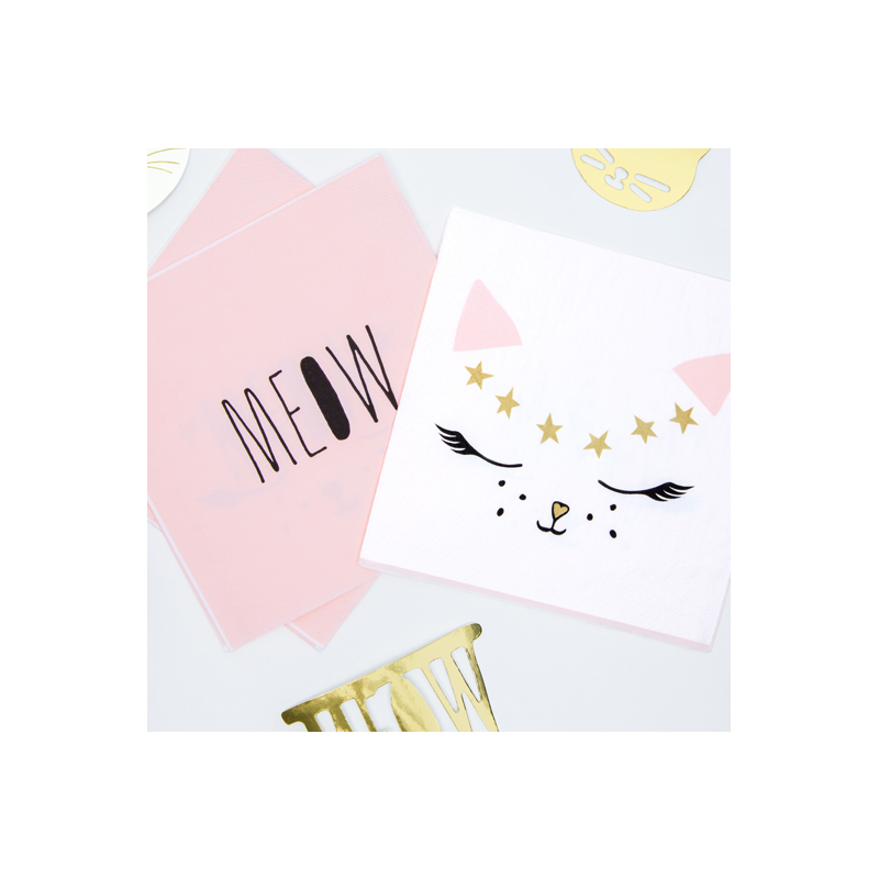 Grandes serviettes Meow / Chat blanc et rose poudré - Chats Anniversaire