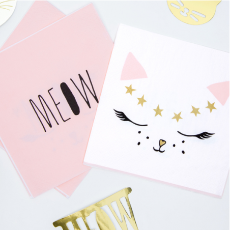 Grandes serviettes Meow / Chat blanc et rose poudré - Chats Anniversaire