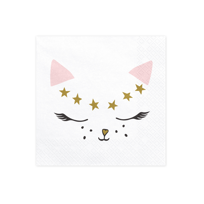 Grandes serviettes Meow / Chat blanc et rose poudré - Chats Anniversaire