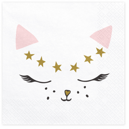 Grandes serviettes Meow / Chat blanc et rose poudré - Chats Anniversaire