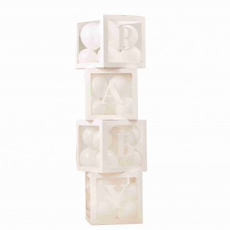 Cubes Blanc BABY à garnir de ballons - Décoration Baby Shower Idée chambre de bébé
