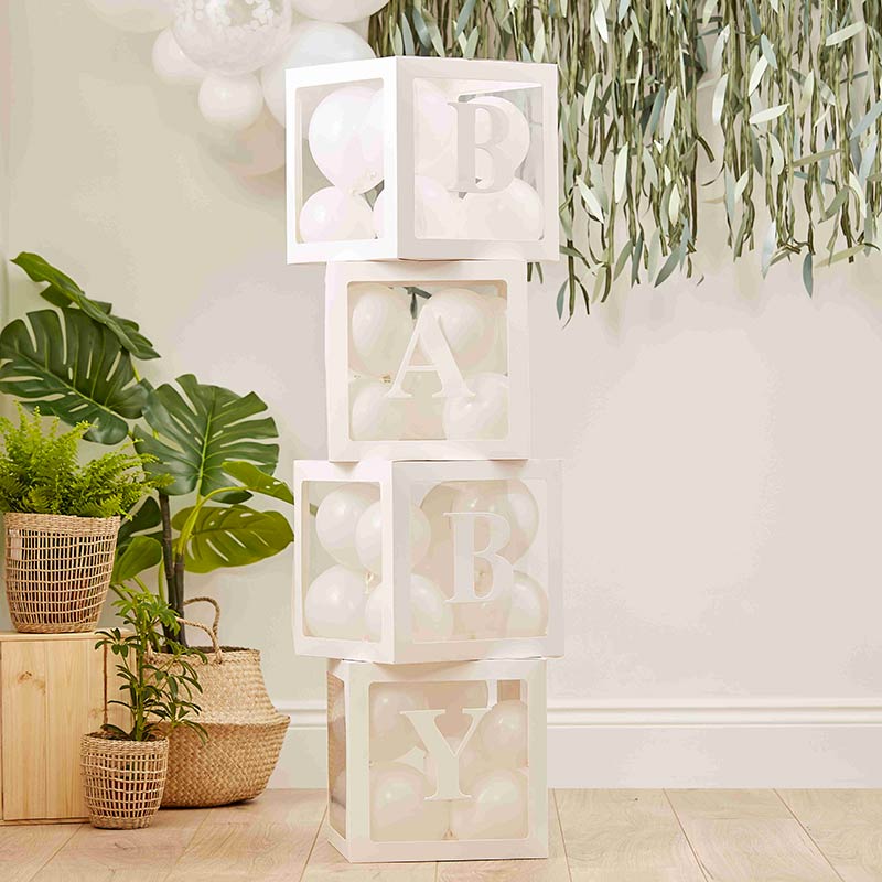 Cubes Geants Baby Shower Bapteme Blanc Avec Mini Ballons