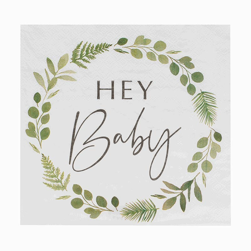 Serviettes en Papier Hey Baby - Thème Champêtre Baby Shower Eucalyptus